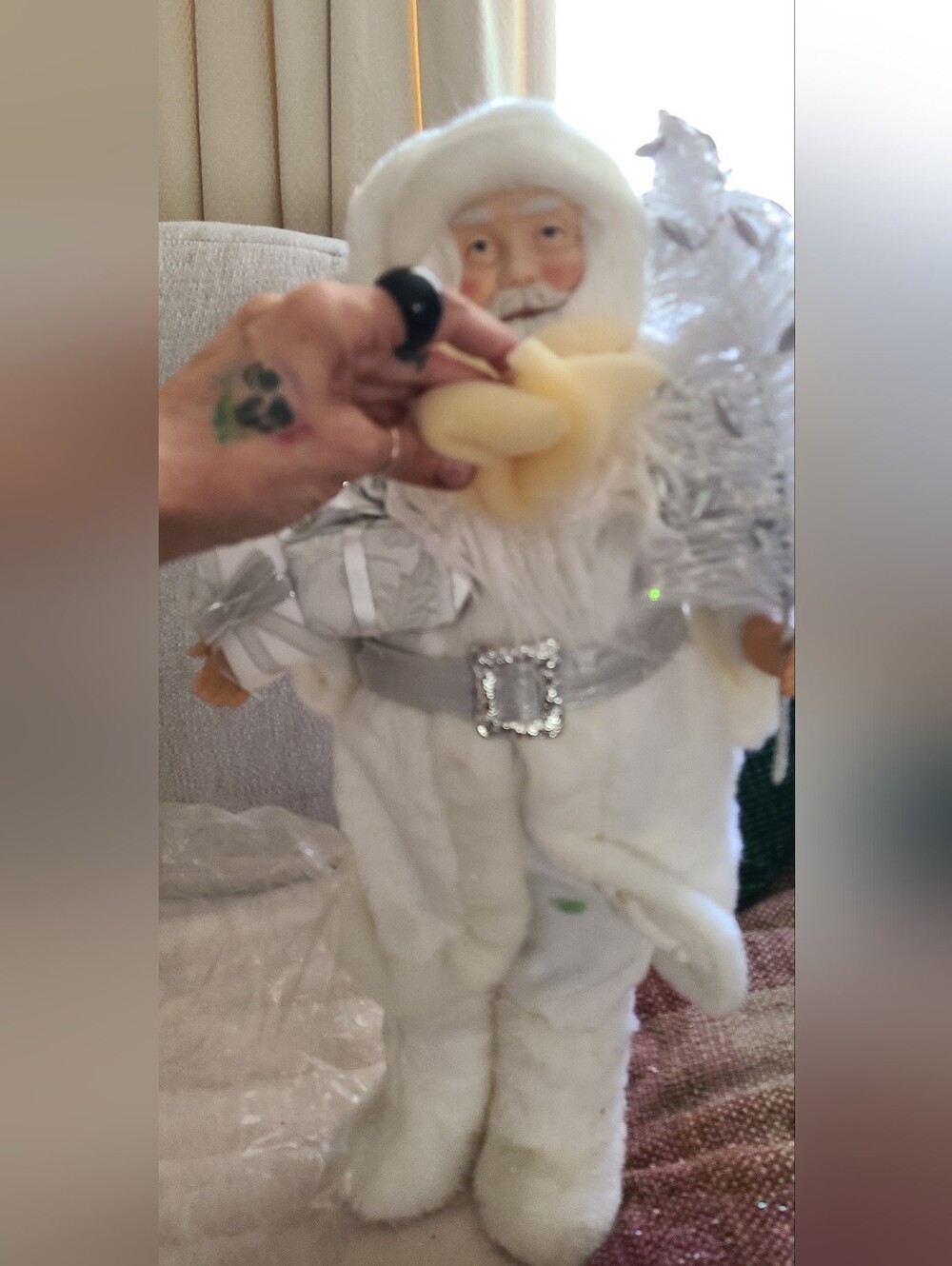 Vintage White & Silver Decorative Santa Doll